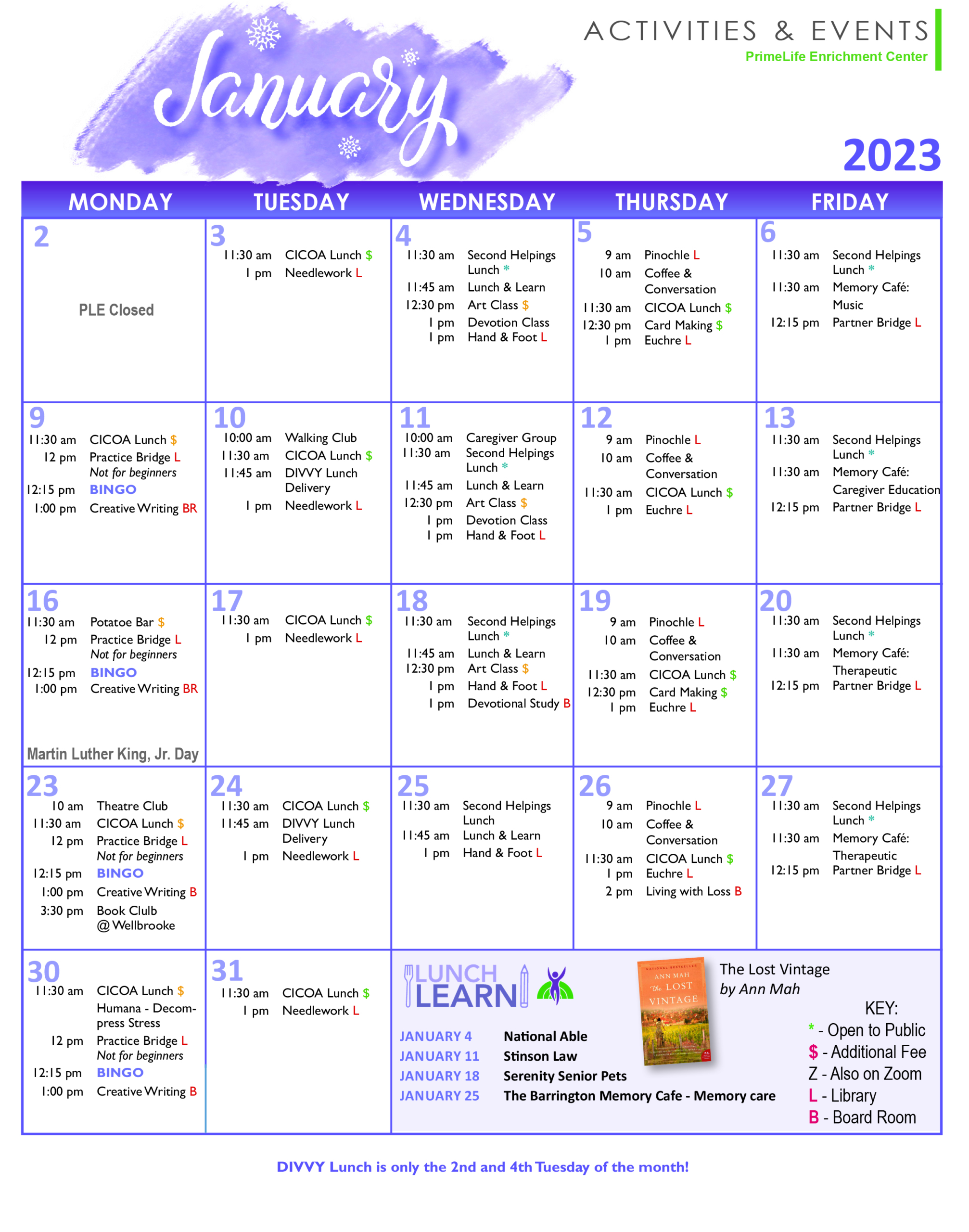 January Activities Calendar PrimeLife Enrichment