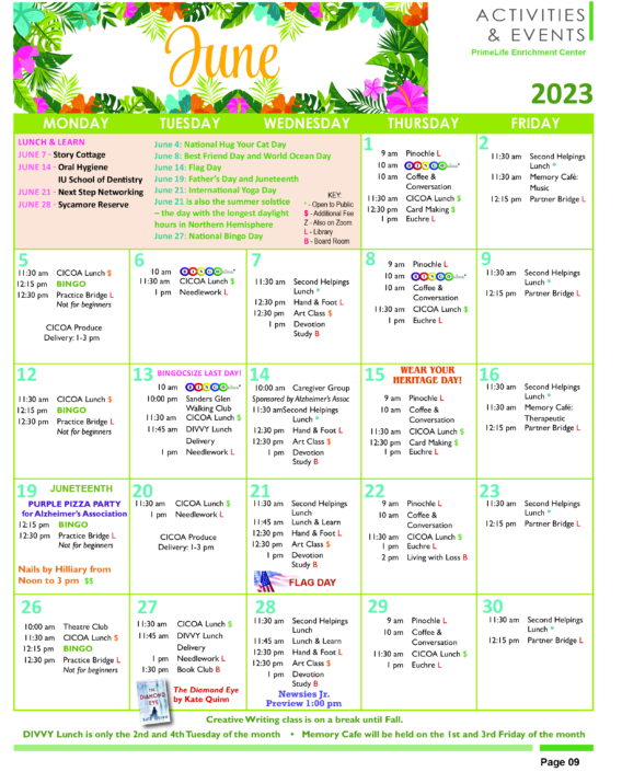 June Activities Calendar Primelife Enrichment