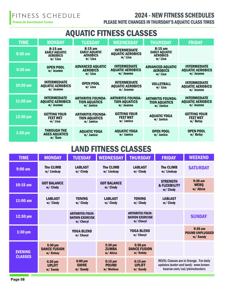 April 2024 Fitness Schedule PrimeLife Enrichment