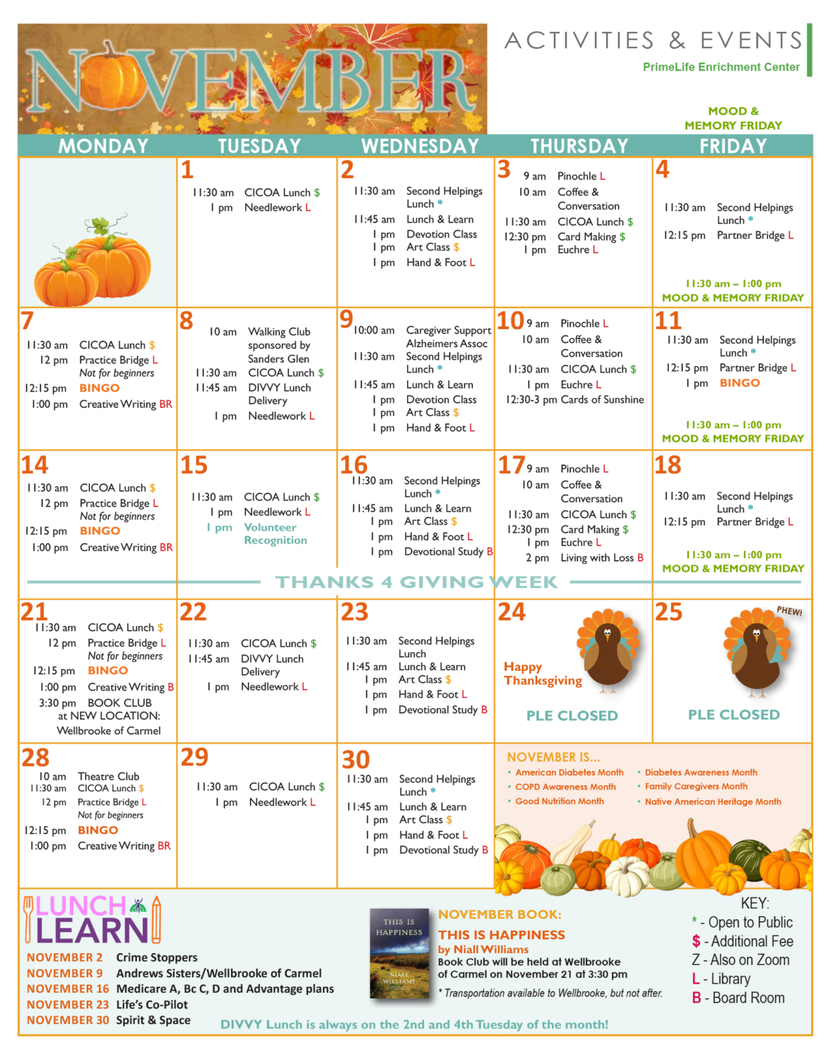 November Activities Calendar PrimeLife Enrichment