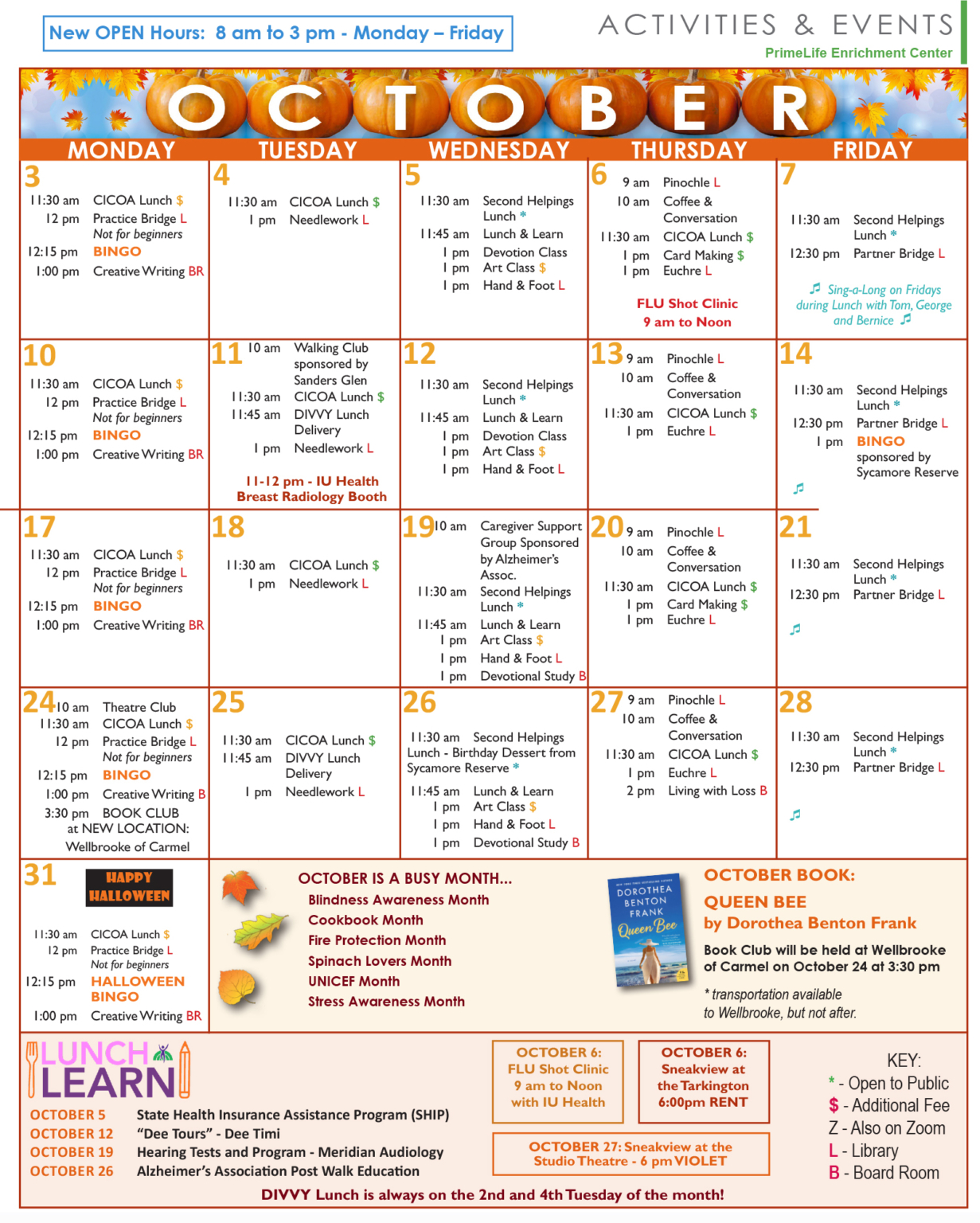 October Activities Calendar PrimeLife Enrichment