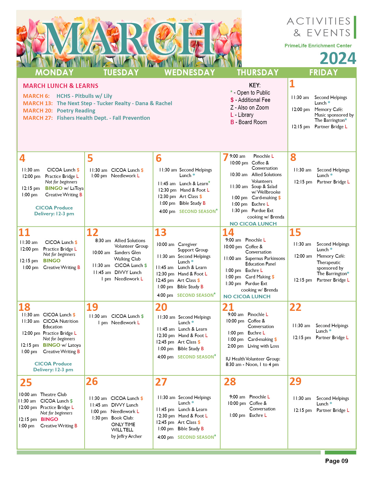 March 2024 Activities Calendar PrimeLife Enrichment