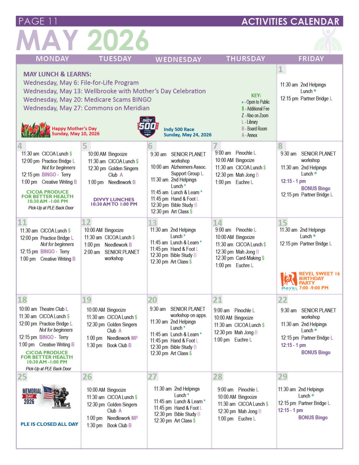May 2026 Activities Calendar PrimeLife Enrichment MAY Newsletter 2026 ACTIVITIES CALENDAR 1159x1500 